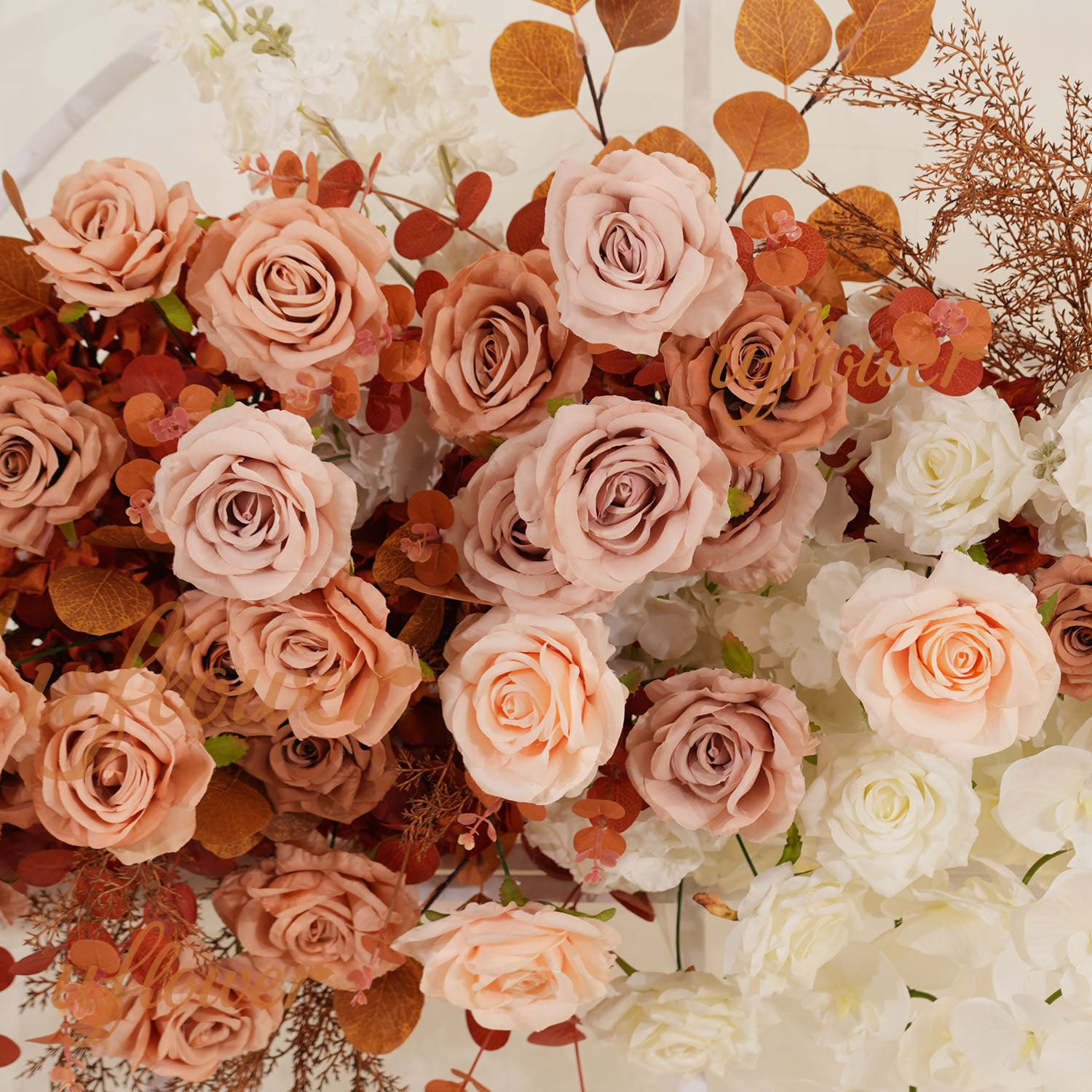 Uflower Coffee Fall Rose Hang Flower Floor Floral Wedding Party Event Props